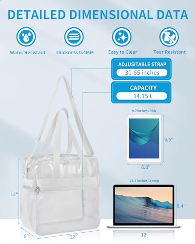 Image of Paxiland Clear Bag for Stadium Events 12x6x12 inches, Clear Tote Bag with Reinforced Strap, Clear HandBag for Sports Concert