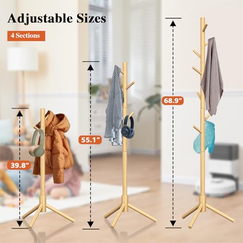 image for Z&L HOUSE Coat Rack Freestanding, Pure Natural Solid Wooden Coat Tree,