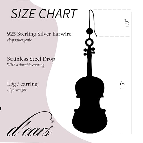d'ears Classic Violin Earrings, Non-Tarnish Sterling Silver French Hook Ear Wire, made in the U.S.A. by a small family run business. great gift for music lovers2