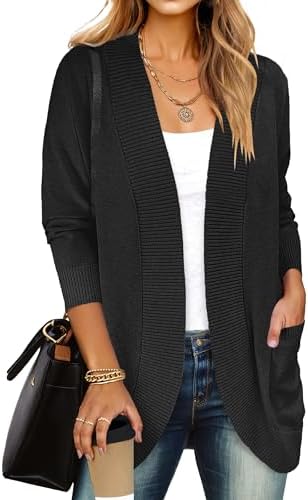 ANRABESS Womens Cardigan Sweaters Open Front Long Sleeve Shawl Neck Dressy Casual 2025 Trendy Fall Winter Knit Outerwear Coat