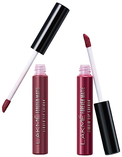 Image of LAKME Forever Matte Liquid Lip Colour, Mauve Party, 5.6ml & Lakme Forever Matte Liquid Lip Colour, Red Wine, 5.6 ml
