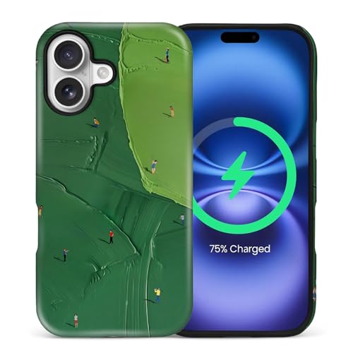 Casesok For Iphone 17 Case,Compatible With Magsafe,Dual-Layer Hard Shell + Silicone Cover,Full Body Protection Shockproof Case For Iphone 17-Green Golf Course Mini Golfers