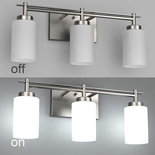 Image of Aipsun Brushed Nickel Bathroom Vanity Light Vintage Bathroom Vanity Lighting Fixtures 3 Lights Industrial Wall Light (Exclude Bulb)