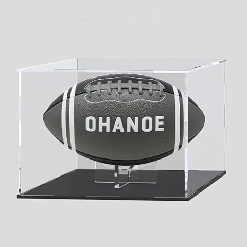 QIMOND Acrylic Display Case with Detachable Ball Stand, Compatible with Full Size Soccer & Rugby Ball, Dustproof Display Box for Exclusive Collectible Sport Memorabilia Cover