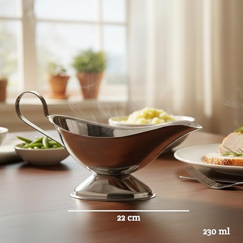 Premier Housewares Stainless Steel Gravy Boat | Vintage Charm with Modern Durability | 230 ml Pouring Jug with Easy-Grip Handle for Gravy and Dressing - Image 3
