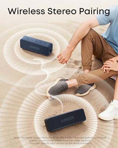 Anker soundcore 2 Portable Bluetooth Speaker, Stereo Sound, IPX7