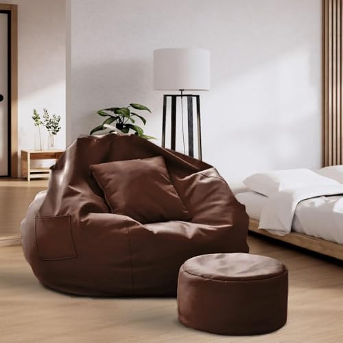 Image of IVIKA 3XL Bean Bag with Beans Filled | Gaming Chair | Premium Leatherette, Double Stitching | for Lounge & Bedroom | (3XL - Brown)
