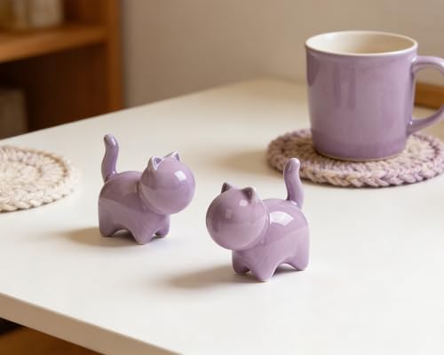 2 Figuras Decorativas Gatos Pequeños de Cerámica miniatura 2