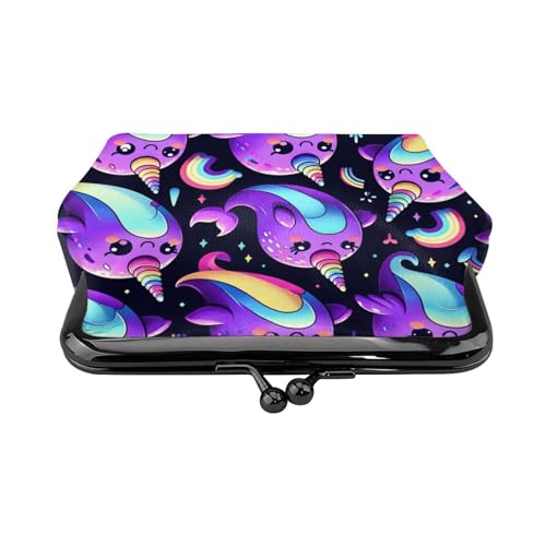 Pu Leather Buckle Coin Purse Arctic-Whale-Narwhals Girls Kiss-Lock Change Purse Wallets2