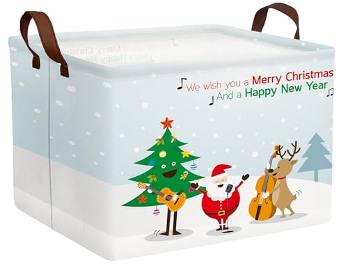 MYFLOCY Large Christmas Holiday Baskets for Gifts Empty Cute Women Families Collapsible Storage Bin ( Music Merry Christmas )