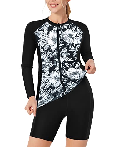 Image of JACK SMITH Women's 3 Piece Long Sleeve Rash Guard Swimsuits Zip Front Bathing Suit Tankini Swimsuits UPF 50