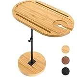 NiHome C Form Beistelltisch aus Bambus, Höhenverstellbar mit Verdickter Stabiler Basis, Sofatisch mit 360° drehbarem Tischplatte, Mobiler Side Table für Couch, Badewanne, Balkon,Bett(Gelb)