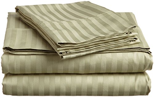 Apsley Linen Damask Stripe Egyptian Cotton 4-PCs Sheet Set Fits Mattress 15-18'' Deep Pocket Luxury Bedding Set High Thread Count Long Staple Sateen Weave Silky Soft Breathable (Full, Sage Green)