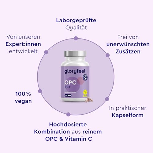 OPC Traubenkernextrakt Kapseln - 1052mg Extrakt PLUS Vitamin C pro Tagesdosis - Original französische Weintrauben - 180 vegane Tabletten - Unabhängig laborgeprüft