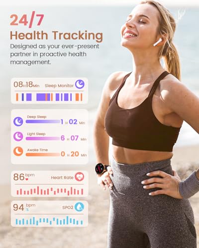RUXINGX Smartwatch voor dames, 3,27 cm (1,27 inch), touchscreen, oproepen, damesfunctie, hartslagmeter, SpO2 slaap, 126 sporten, 220 wijzerplaten, stappenteller, IP68, waterdicht, Android, iOS - Afbeelding 6