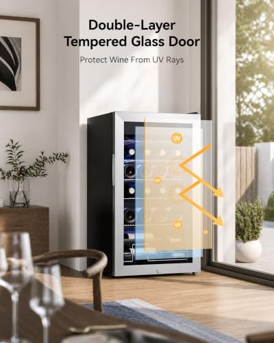 Image of Feelfunn 25 bottle Wine Cooler Refrigerator,Wine Fridge Glass Door,Silver