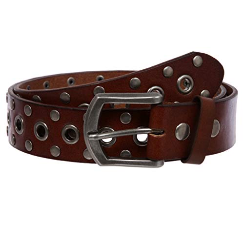 Beltiscool Casual Riveted Studded Grommets & Studs Solid Leather Belt, Brown/Silver | 38'