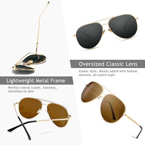 SUNGAIT Women's Lightweight Oversized Aviator Sunglasses - Mirrored Polarized Lens4