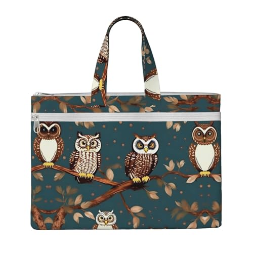 Owls On Tree Branches Canvas Document Bag Briefcase For Professionals And Executives