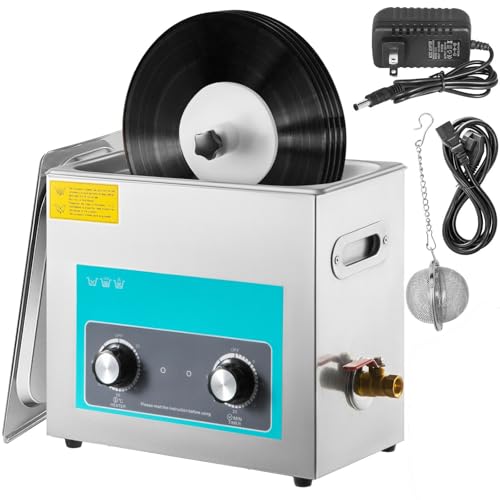 VEVOR Nettoyeur à Ultrasons pour Disque Vinyle Nettoyeur Ultrasonique Professionnel 6L 4 Disques à La Fois Machine à Ultrason Bac Inox Chauffage Commande...