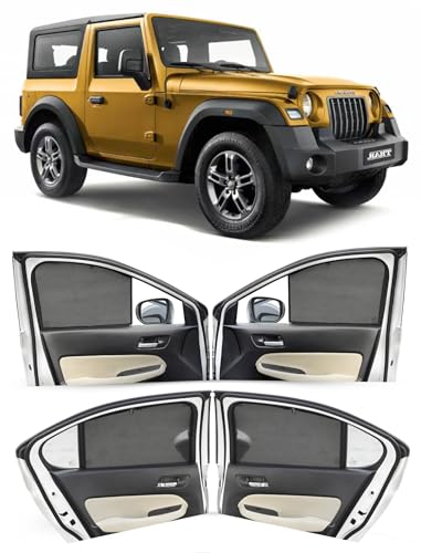 Image of Autofact Car Sunshades for Mahindra Thar (2020 to 2025), UV Protection, Useful Car Accessories, Custom fit Sun Shades for Side Windows, Set of 4