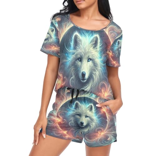 Pyjama loup femmes anti-chaleur : vêtement de nuit manches courtes respirant taille S