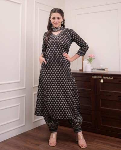 Fabnex Cotton Blend Regular Women Kurta Set (K-93-Black-S_Black