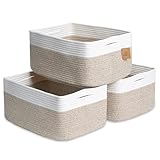 NaturalCozy Storage Baskets 16.8”x13”x7.6” Cotton Rope Woven Baskets for Organizing 3-Pack | Toy Storage Bins | Basket for Shelves, Laundry, Blanket, Clothes, Closet, Kitchen, Bathroom, Gifts