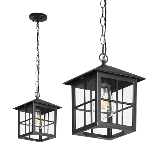 Black Outdoor Pendant Light Fixture Exterior Hanging Lights with Adjustable Chain Waterproof Outside or Indoor Hanging Lantern for Dinning Room Hallway Kitchen Island Porch Doorway(1 Pack)