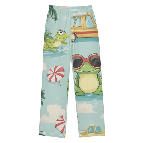 ZZXXB Frog Tropical Palm Tree Boys Long Pants Soft Trousers Elastic Waist Kids Lounge Bottoms with Pockets S-XL