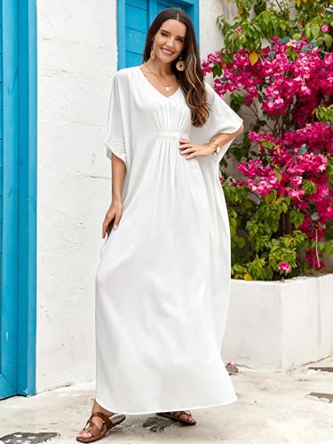Image of Moss Rose Kaftan Dresses for Women V Neck Summer Swimsuit Cover up Caftan Maxi Beach Dresses