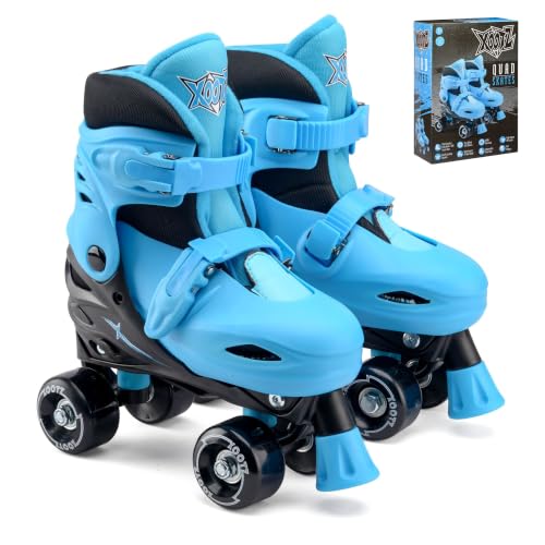 Xootz Kids Roller Skates, Adjustable Quad Skates, Blue, UK Sizes 9-12