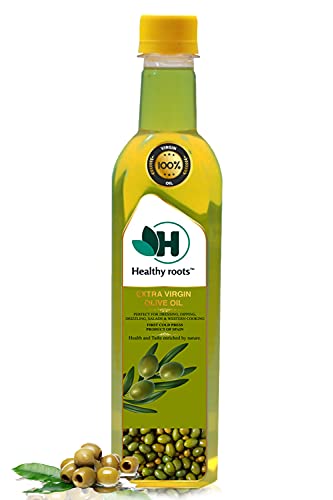 Image of Healthy Roots Extra Virgin Olive Oil 500ml | Cold Pressed | Imported from Spain | 100% Pure Olive Oil for Cooking, Salad Dressing & Heart Health | Rich in Antioxidants