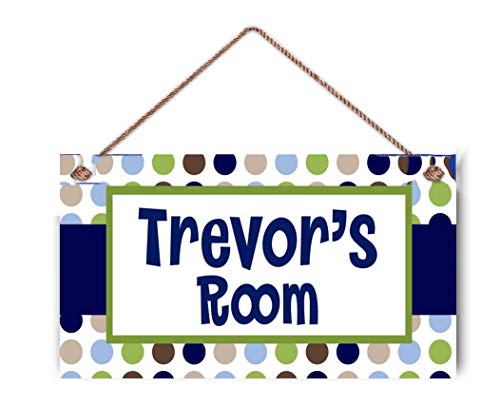 Personalized Name's Personalized Kids Door Sign for Boys Polka Dots Blue Beige Green Navy Name Plaque Kids Bedroom Door Sign