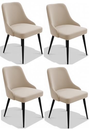 Image of Finch Fox Taskpro Modern Unique Velvet Upholstered Seating Living Room Dining Chair with Black Metal Legs in Cream Color (Set of 4)