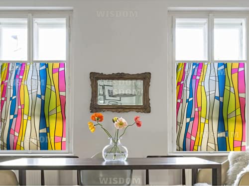 Image of WISDOM Window Privacy Glass Self Adhesive Decorative for Door /Bathroom /Window Heat Control Film (12x84 /Inch, Color Waves Frosted)