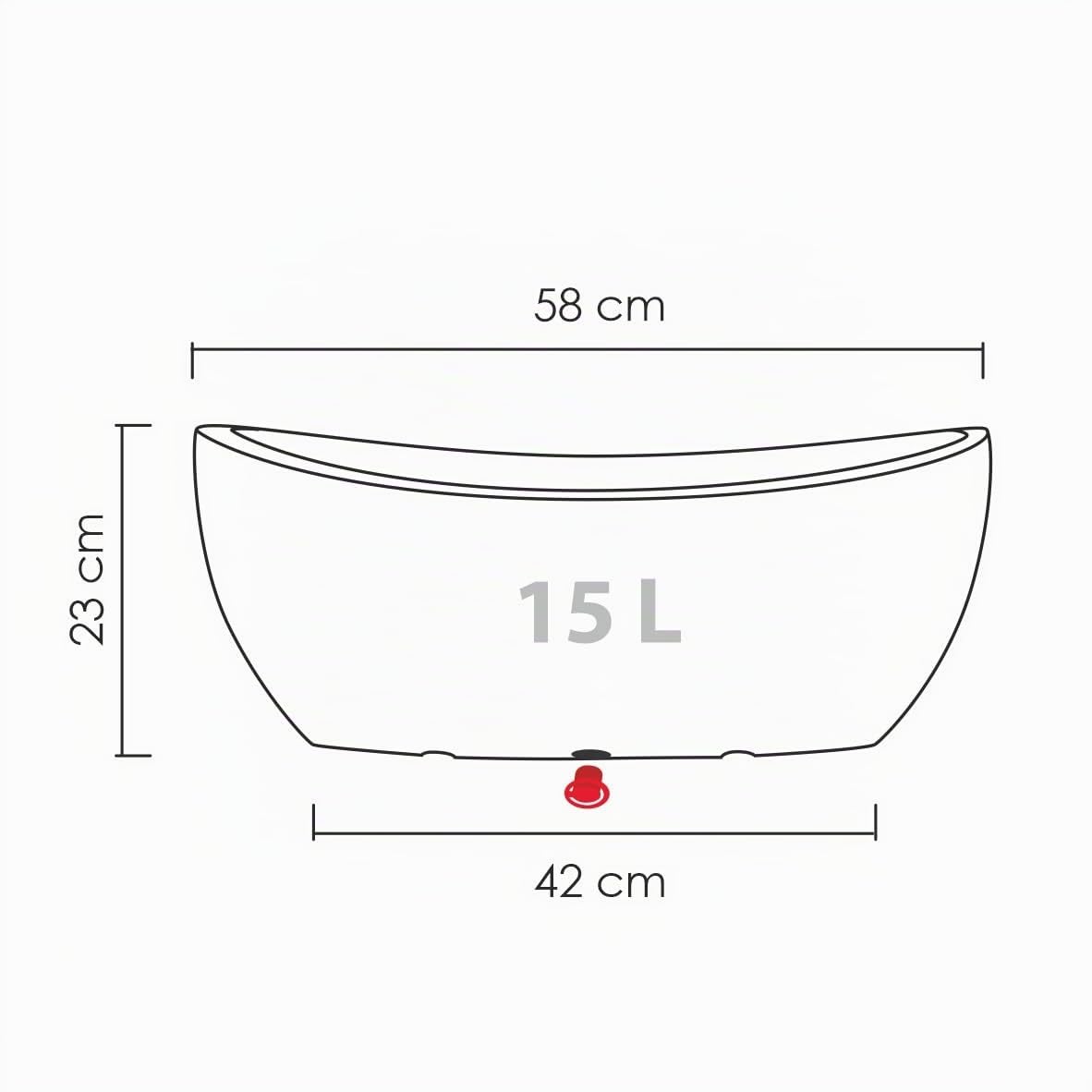 Scheurich Wave Globe Jardiniere, fioriera ovale in plastica, nero-granito, diametro 58 cm, altezza 23 cm, 15 l Vol.