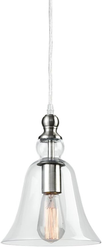 CLAXY Ecopower Modern Hanging Light Glass Bell Ceiling Brushed Nickel Pendant Light