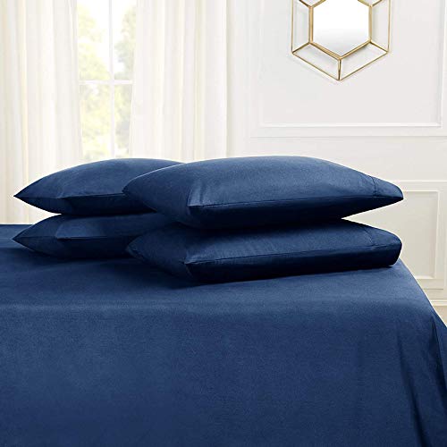 Image of Navy Blue Bedsheet with 4 Pillow Covers 400TC 100% Egyptian Cotton Premium 5 Piece Bedsheets Twin Size