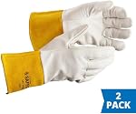 SAFEGEAR Gants de soudure en cuir de vache, EN388 Certifié, Kevlar pointé avec 4 Couffet de sécurité de pouce, 2 Paires