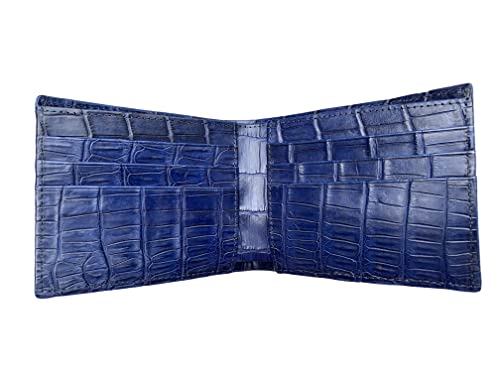 Crocodile Leather Skin Men's bifold wallet, Double Side Navy Blue Genuine Alligator
