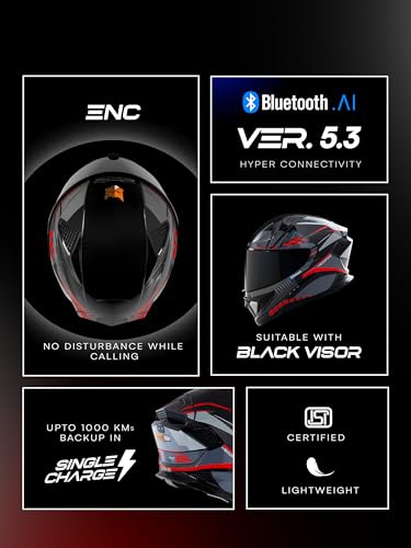 Image of HEADFOX N2F Track Full Face Bluetooth Helmet for Bike | Waterproof Smart Helmet for Men & Women | Built-in Bluetooth for Calls, ENC, Music & GPS | Voice Assist | ISI Certified