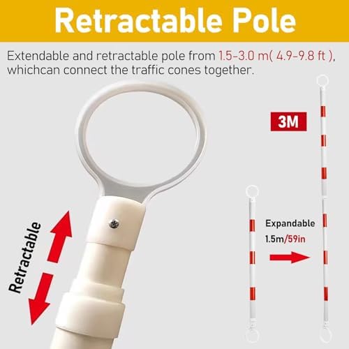 10 Pack 5-10 FT Retractable Traffic Cone Bar, Expandable Safety Barrier Connectors, Lightweight Plastic Road Block for Parking Lots & Construction Sites