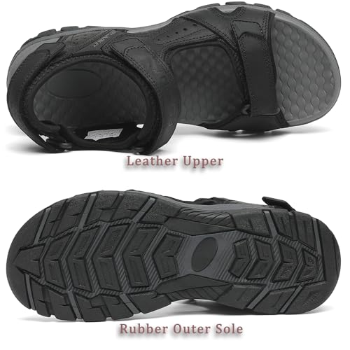 Flarut Men'S Athletic Sandals Sport Outdoor Hiking Sandals Open Toe Leather Walking Sandals Beach Water Shoes thumb #3