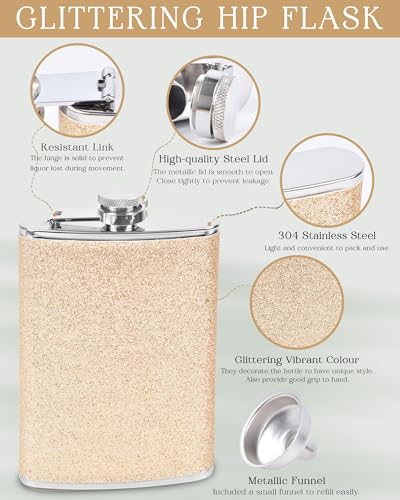 SPDYCESS 8 Oz Hip Flask for Women Ladies with Glitter Wrap Set Portable Stainless Steel Flask Bottle with Funnel Set Party Wedding Camping - Image 3
