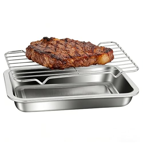 Bandeja de horno con rejilla que evita alimentos grasientos y es fácil de limpiar