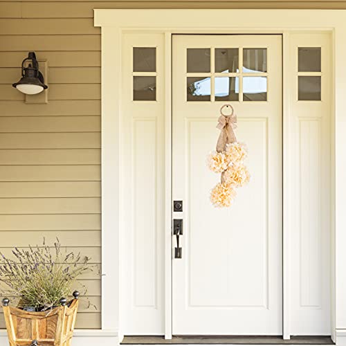 Ka Home Farmhouse Artificial Swag Flowers - Cream Hydrangea Door Swag With Burlap Ribbon Tie - Faux Pompom Flower Swag For Wall Decor Or Front Door Accent - 23 Inches #TOP1