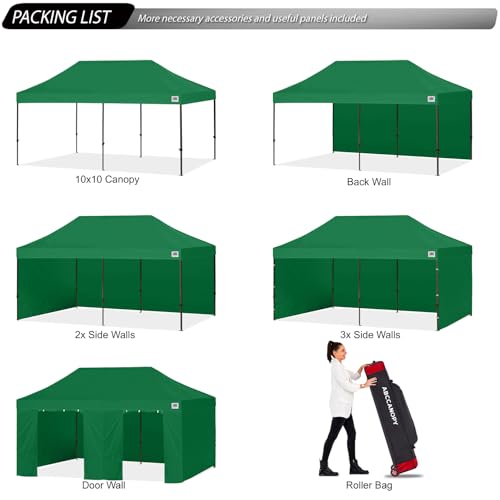 Image of ABCCANOPY Heavy Duty Easy Pop up Canopy Tent with Sidewalls 10x20, Forest Green