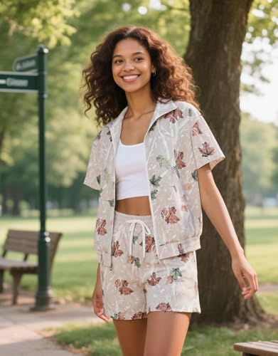 UOUA Women's 80s Color Block Outfits 2 Piece Tracksuit 90s Party Costume Summer Zip Up Windbreaker & Short Sets2