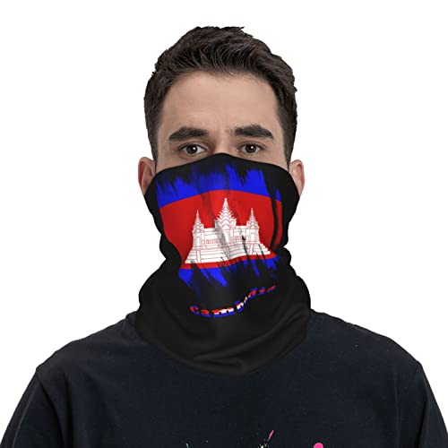 Cambodia Flag Cambodian Seamless Neck Gaiter Shield Scarf Bandana Face Mask Seamless UV Protection for Motorcycle Cycling Riding Running Headbands White4